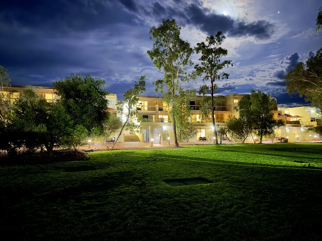 Sails in the Desert hotel and its white shade sails at Ayers Rock Resort