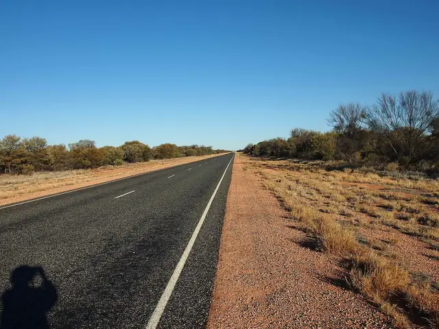 The Stuart Highway at Erldunda, the turn-off for the Lasseter Highway to Uluru
